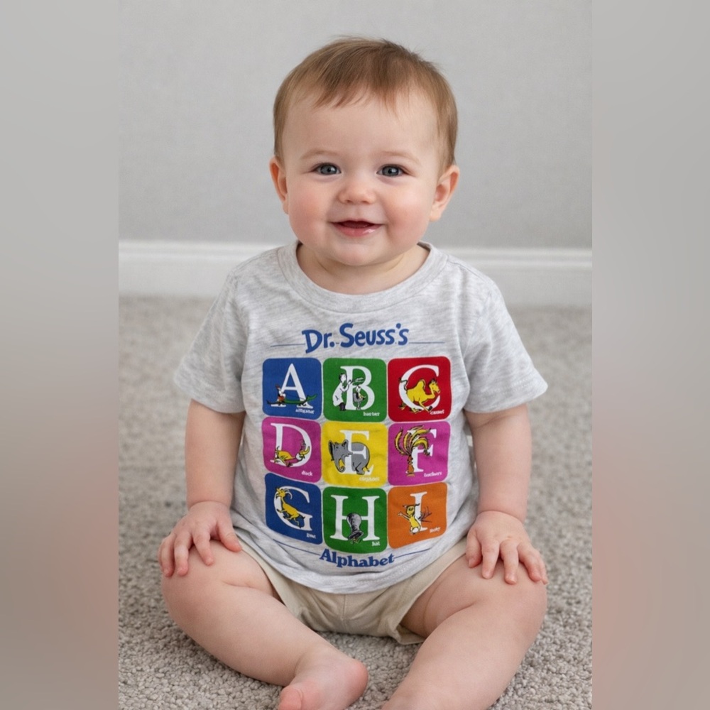 Jumping Beans Gray Dr. Seuss Alphabet Collectible Graphic Tee Shirt  3 9 M NWT